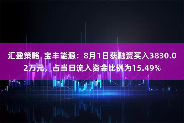 汇盈策略  宝丰能源：8月1日获融资买入3830.02万元，占当日流入资金比例为15.49%